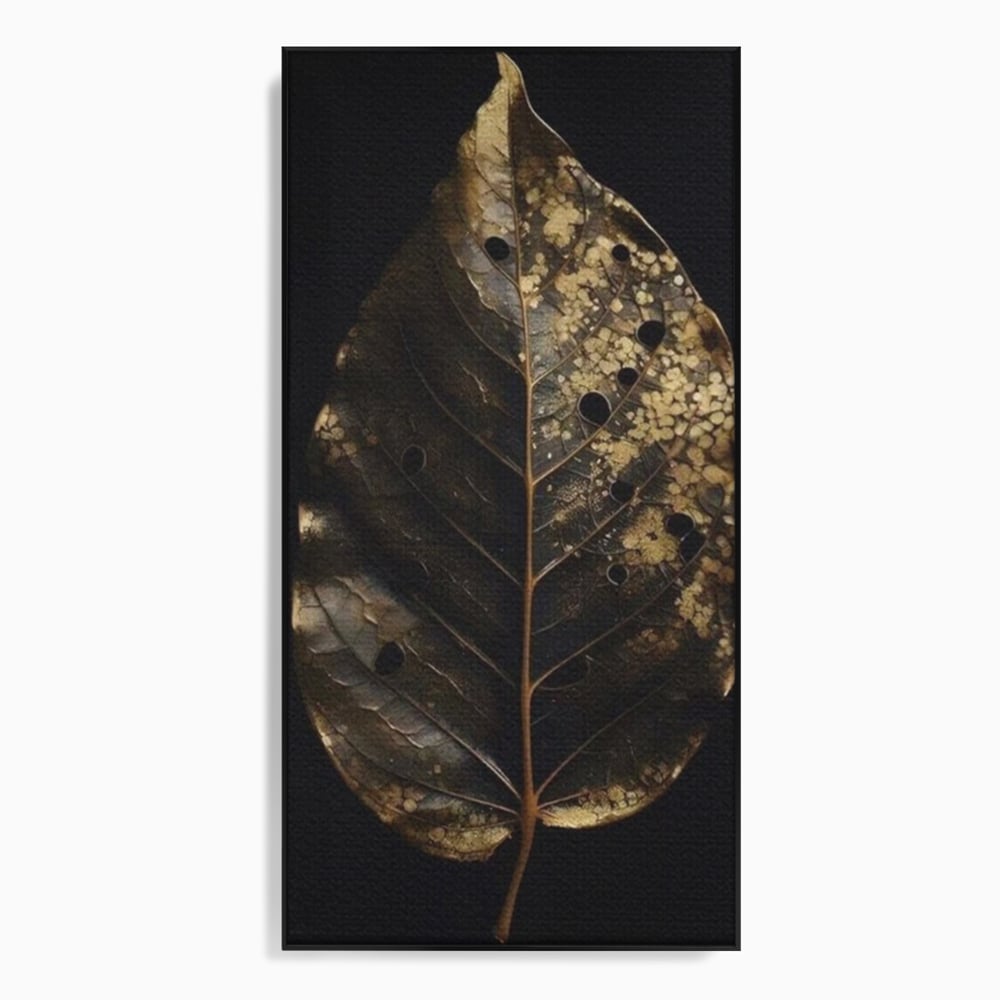 Tablou canvas cu tablou canvas cu frunza uscata, in rama de aluminiu negru